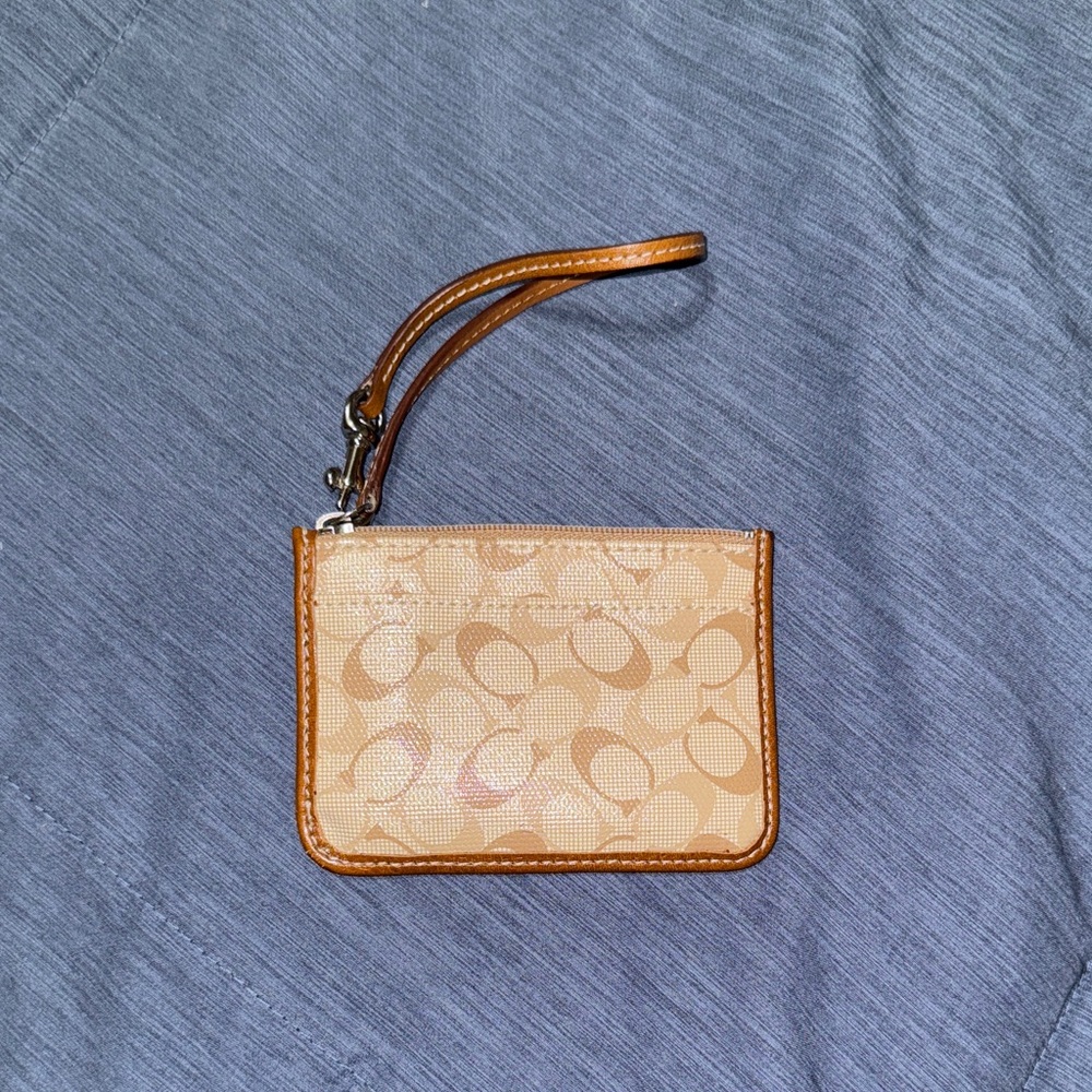 Coach Leather Card Holder with Signature Pattern